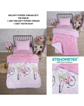 ETE HOMETEX TEK KİŞİLİK LÜX WELSOFT YORGAN BİSİKLET PEMBE 155X215CM 8696474231865